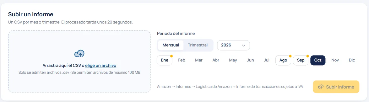 Subida del informe de Amazon en AURALID